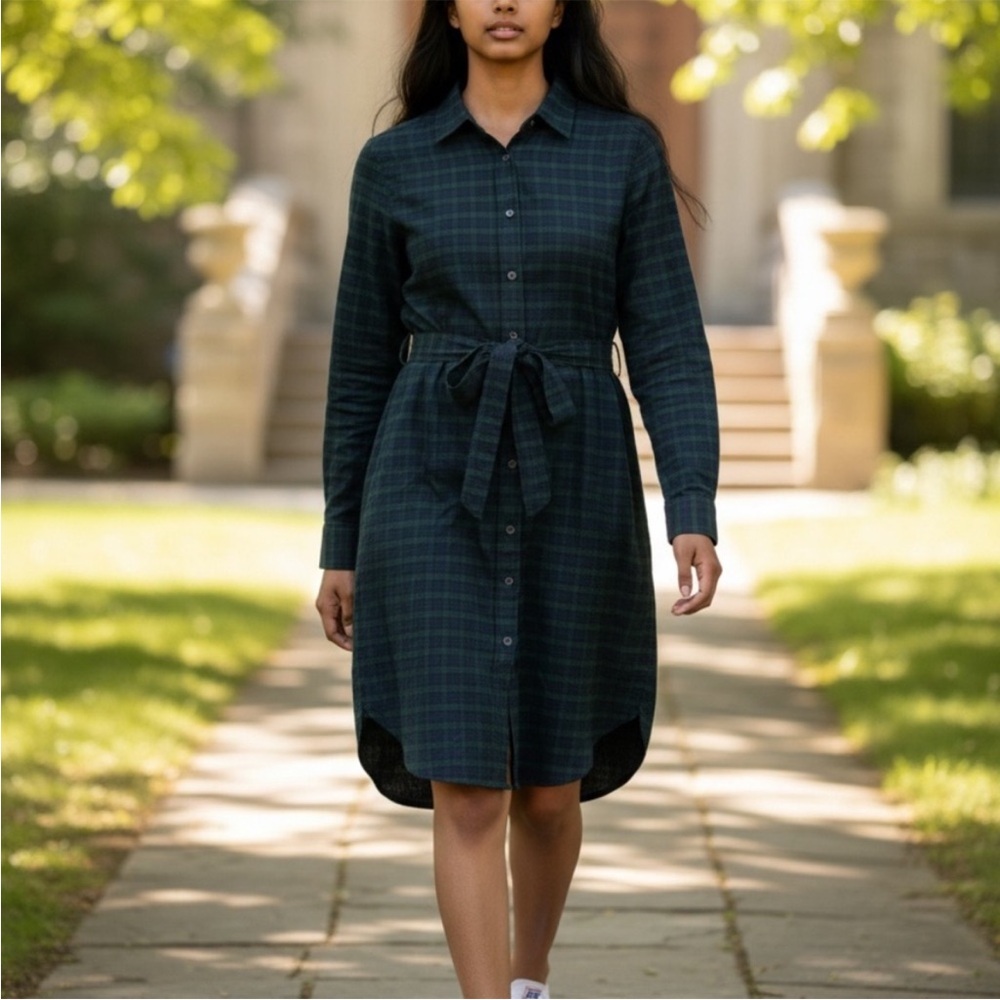 POLO RL Cotton LS Tartan Plaid Midi Shirt Dress w Pockets NO BELT Size 6 | GUC
